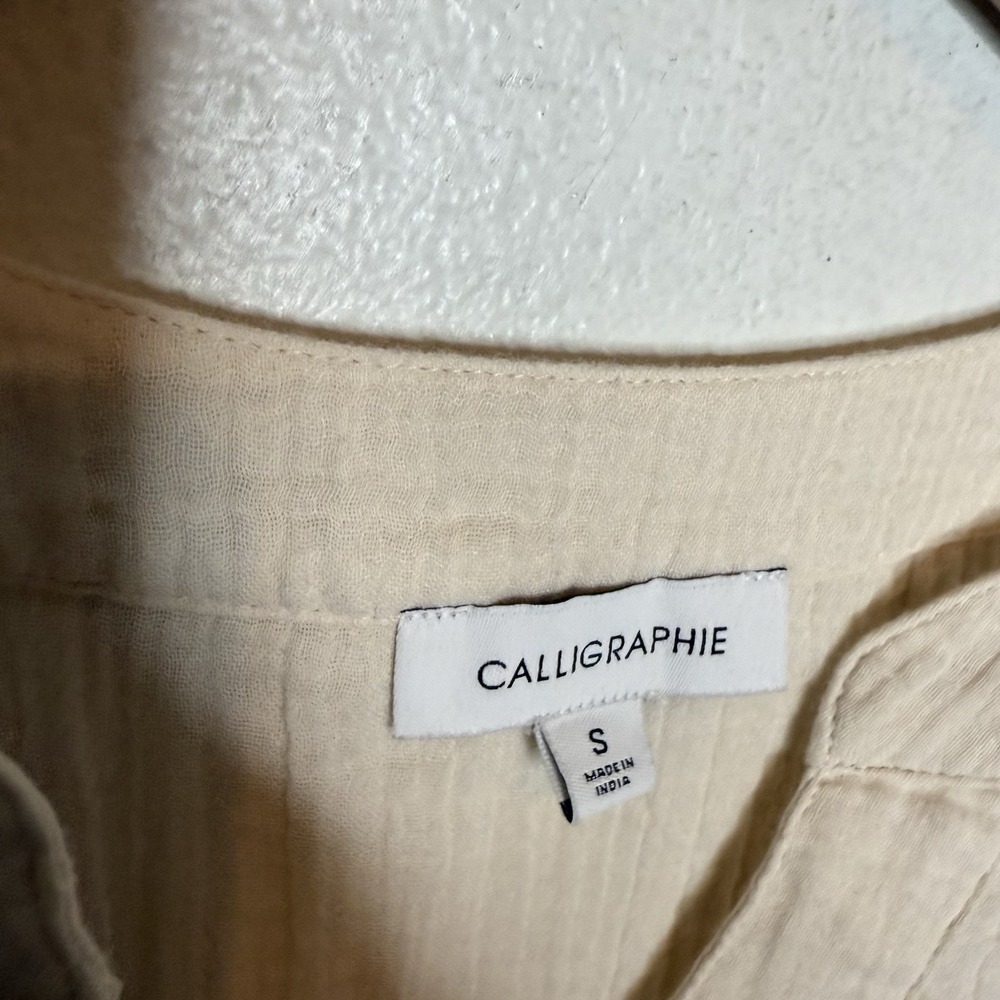 New Calligraphie Cream Textured Sleeveless Dress Open Sides‎ Womens Small - Picture 3 of 11